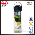 EG510 New round bottom double wall insulated glass fruit tea infuser bottle with plastic lid
